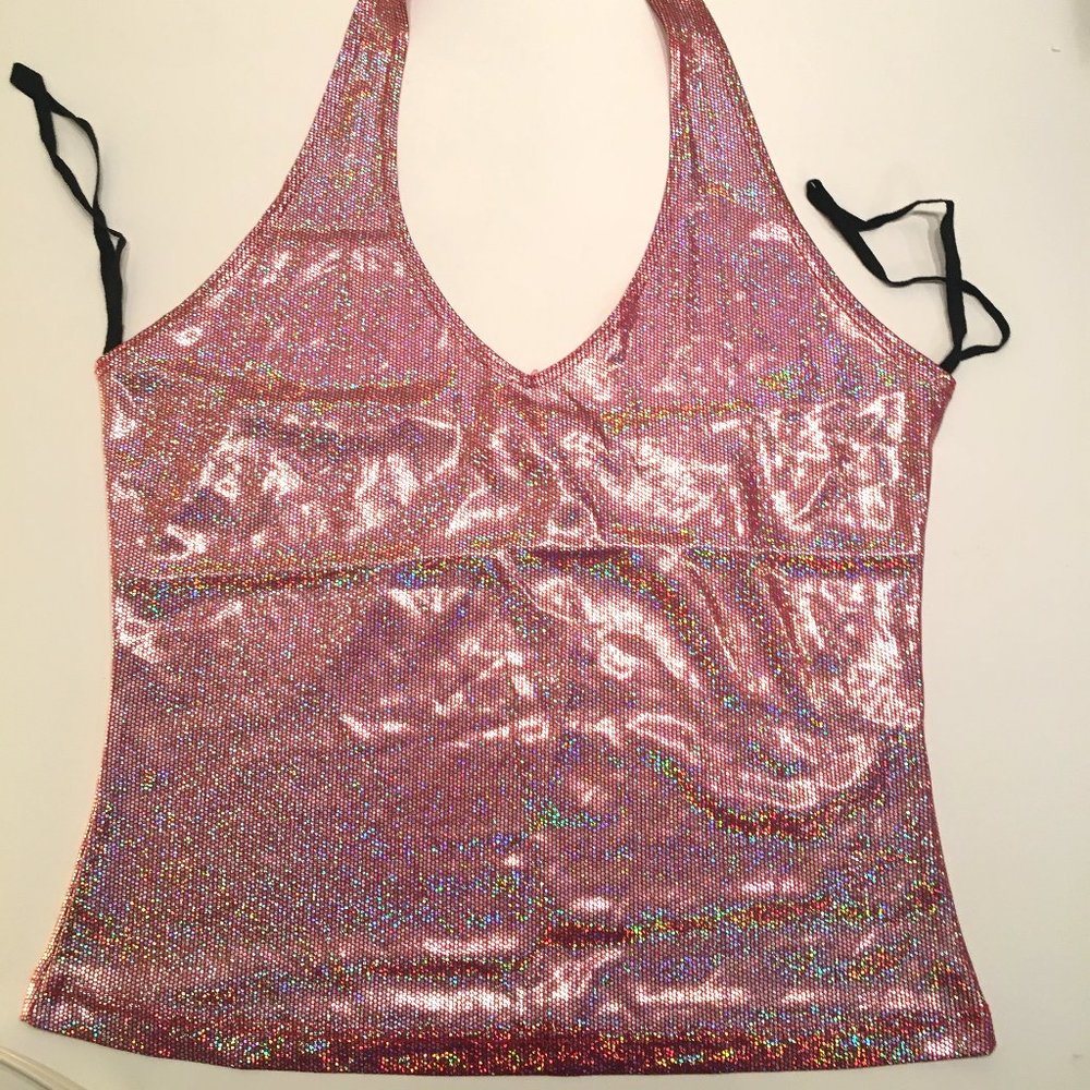 2000's Red Holographic Halter Top